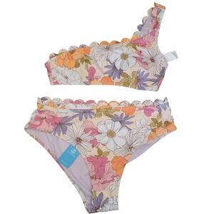 Cupshe Floral NWT One Shoulder Scallop Top Sz Sm Bikini Bottom Sz Med Set
C675